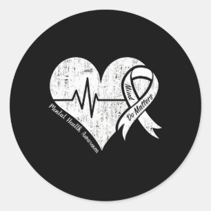 Mental Health Awareness Ribbon Heartbeat Classic Round Sticker