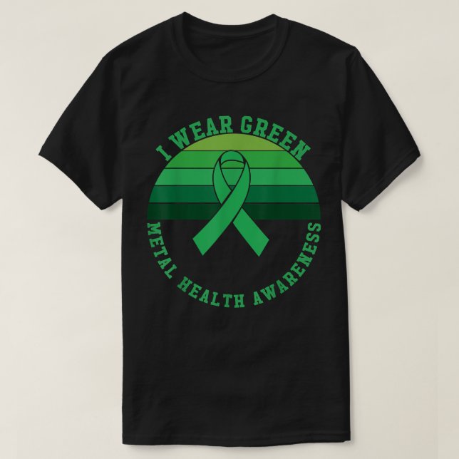 Mental Health Awareness Ribbon I Wear Green Retro3 T-Shirt (Design Front)