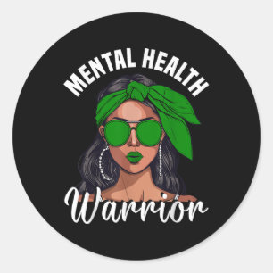 Mental Health Awareness Ribbon Warrior Mental Heal Classic Round Sticker
