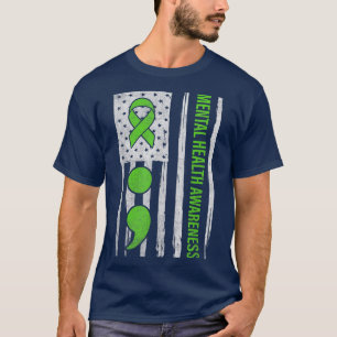Mental Health Awareness Semicolon Usa Flag 3941  T-Shirt