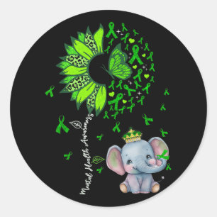 Mental Health Awareness Sunflower Baby Elephant Gr Classic Round Sticker