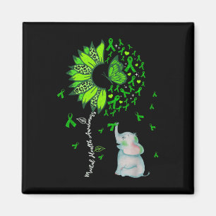Mental Health Awareness Sunflower Baby Elephant Gr Magnet