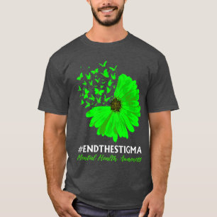 Mental Health Awareness Sunflower Butterfly End Th T-Shirt