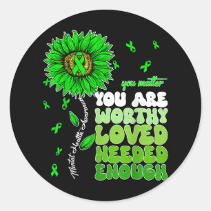 Mental Health Awareness Sunflower Green Mental Hea Classic Round Sticker