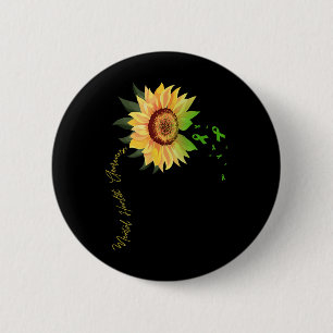 Mental Health Awareness Sunflower Green Ribbon 6 Cm Round Badge