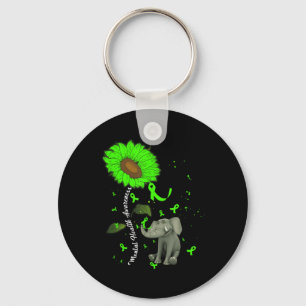 Mental Health Awareness Sunflower Green Ribbon Ele Key Ring
