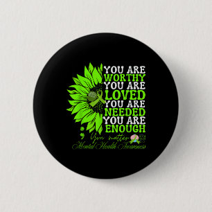 Mental Health Awareness Sunflower Groovy Green  6 Cm Round Badge