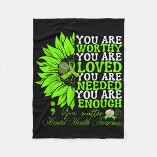 Mental Health Awareness Sunflower Groovy Green  Fleece Blanket