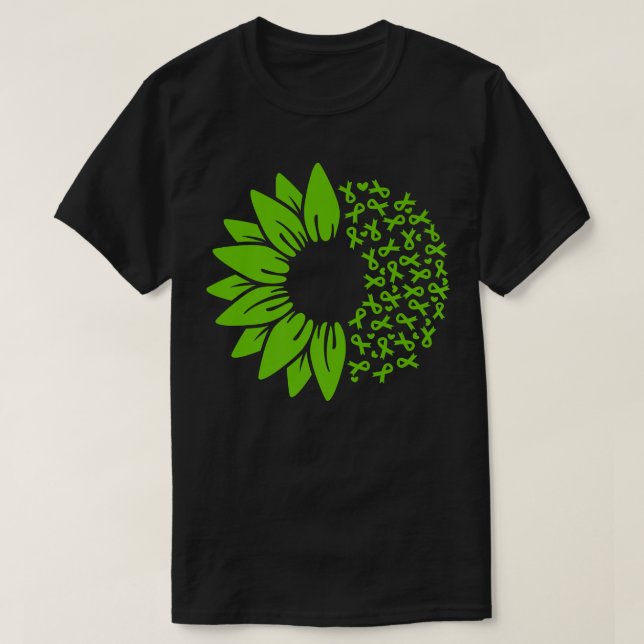 Mental Health Awareness Sunflower Month Green Ribb T-Shirt (Design Front)