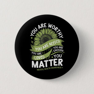 Mental Health Awareness Sunflower Strength Design  6 Cm Round Badge