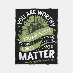 Mental Health Awareness Sunflower Strength Design Fleece Blanket