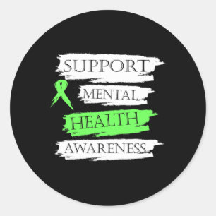 Mental Health Awareness Support Green Ribbon  Classic Round Sticker