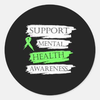 Mental Health Awareness Support Green Ribbon  Classic Round Sticker