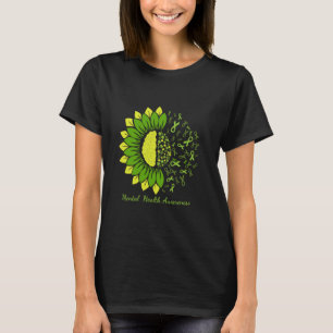 Mental Health Awareness Support Green Ribbon sunfl T-Shirt