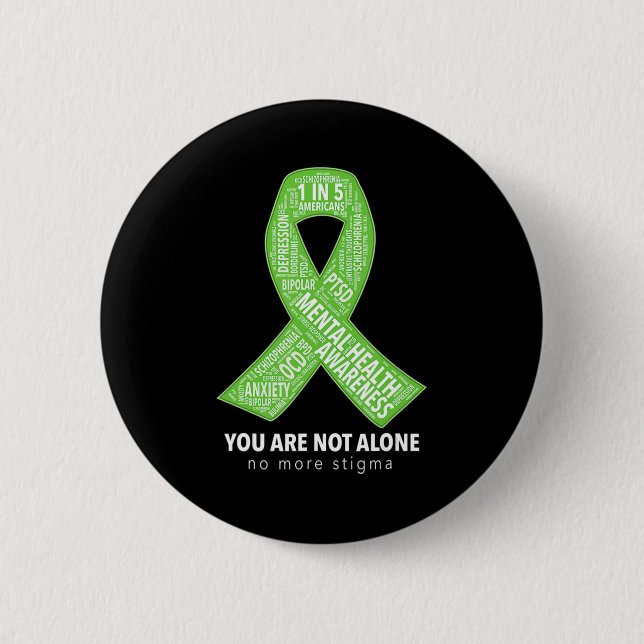 Mental Health Awareness Support Ribbon Word Cloud  6 Cm Round Badge (Front)
