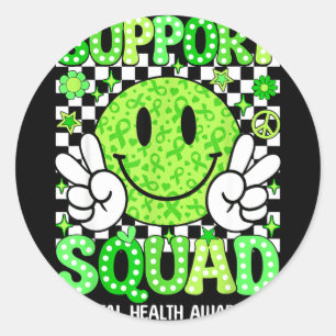 Mental health awareness support squad green ribbon classic round sticker