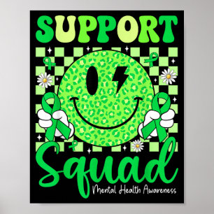 Mental health awareness support squad green ribbon poster