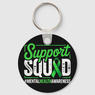 Mental health awareness support team green ribbonM Key Ring