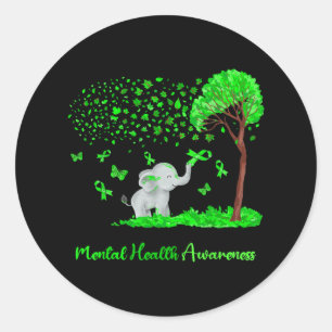 Mental Health Awareness Tree Elephant Butterflies Classic Round Sticker