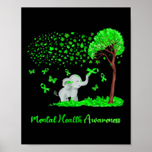 Mental Health Awareness Tree Elephant Butterflies  Poster