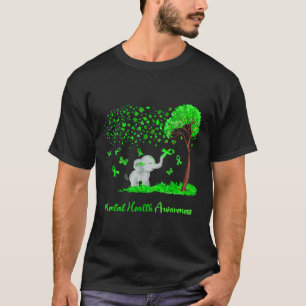 Mental Health Awareness Tree Elephant Butterflies T-Shirt