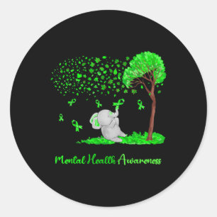 Mental Health Awareness Tree Elephant Ribbon Classic Round Sticker