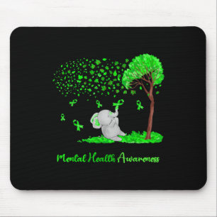 Mental Health Awareness Tree Elephant Ribbon Mouse Pad