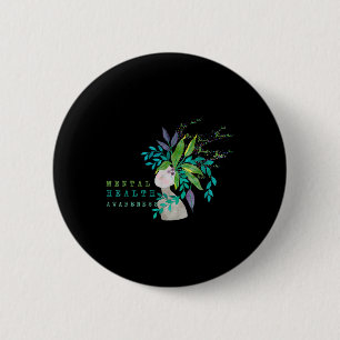 Mental Health Awareness Tree Green Ribbon Mens Wom 6 Cm Round Badge