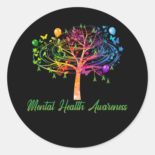 Mental Health Awareness Tree Ribbon Classic Round Sticker (Front)