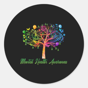 Mental Health Awareness Tree Ribbon Classic Round Sticker