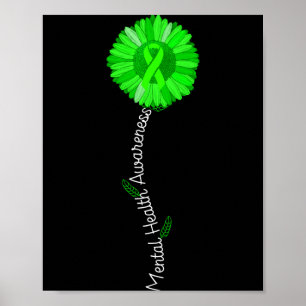 Mental Health Awareness Tree Suower Green Ribbon Poster