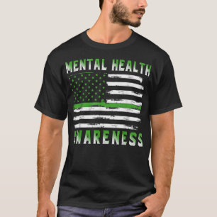 Mental Health Awareness Usa Flag American Green Su T-Shirt