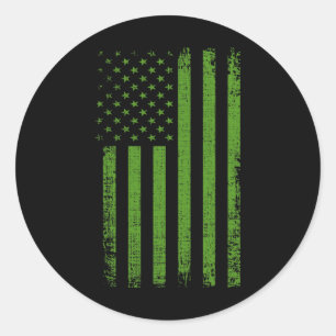 Mental Health Awareness Usa Flag Green Flag  Classic Round Sticker