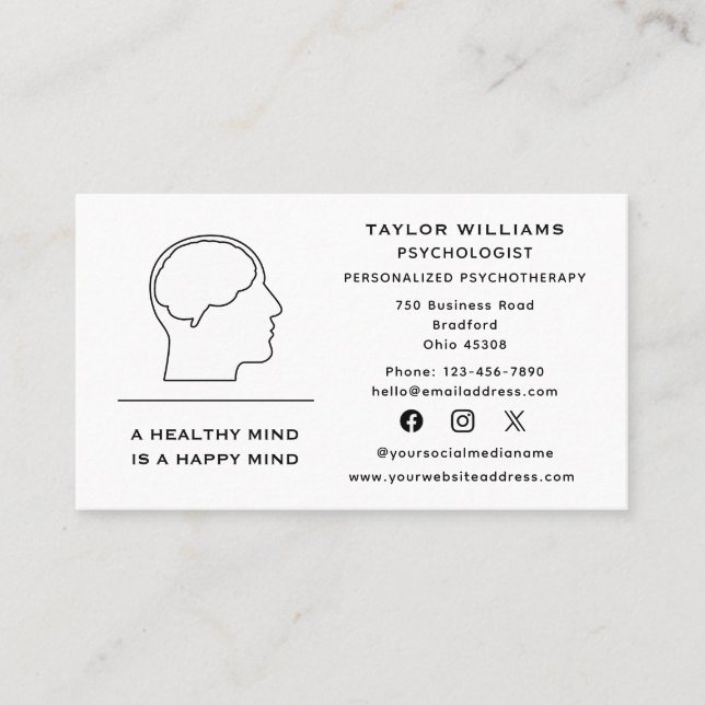 Mental Health Clinical Psychologist Social Media Business Card (Front)
