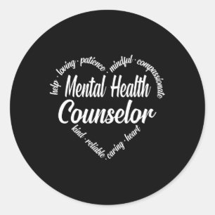Mental Health Counsellor Heart Word Cloud Classic Round Sticker