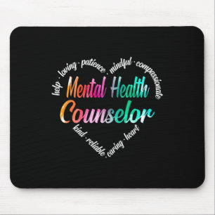 Mental Health Counsellor Heart Word Cloud Watercol Mouse Pad