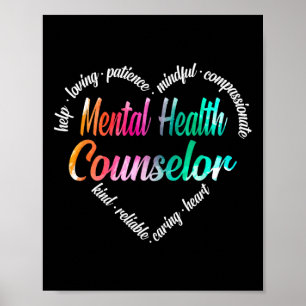 Mental Health Counsellor Heart Word Cloud Watercol Poster