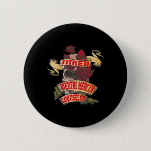 Mental Health Counsellor Inked Skull and Red Roses 6 Cm Round Badge