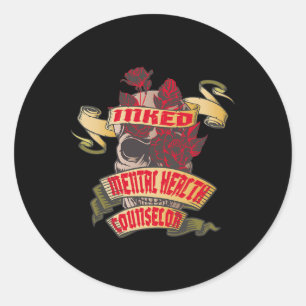 Mental Health Counsellor Inked Skull And Red Roses Classic Round Sticker