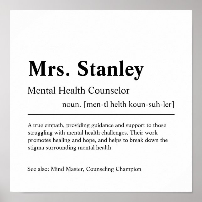 Mental Health Counsellor Personalised Gift Poster (Front)