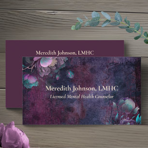 Mental Health Counsellor Purple Peonies Nature Business Card