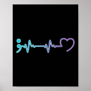 Mental Health Disease Heartbeat Suicide Prevention Poster