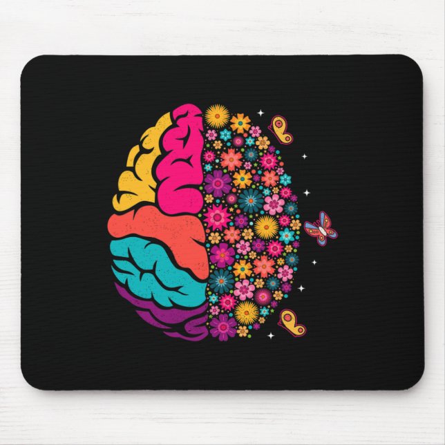 Mental Health Floral Brain Depression Awareness Co Mouse Pad (Front)
