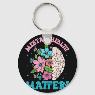 Mental Health Floral Human Brain Mental Awareness Key Ring