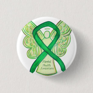 Mental Health Green Awareness Ribbon Angel Pin