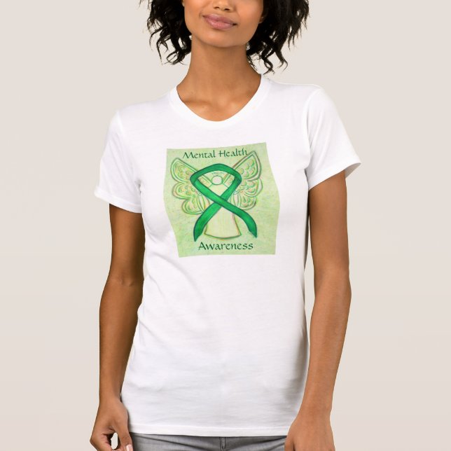 Mental Health Green Awareness Ribbon Angel Shirt (Front)