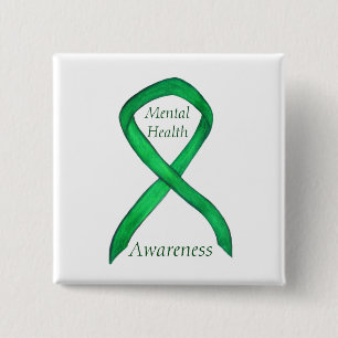 Mental Health Green Awareness Ribbon Custom Pin