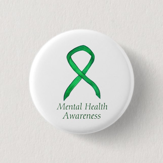 Mental Health Green Awareness Ribbon Custom Pin (Front)
