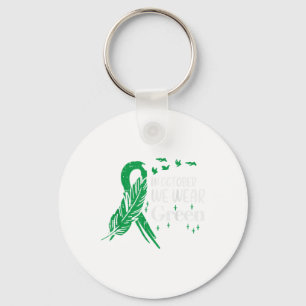 Mental Health Green Ribbon Feather Awareness Men W Key Ring