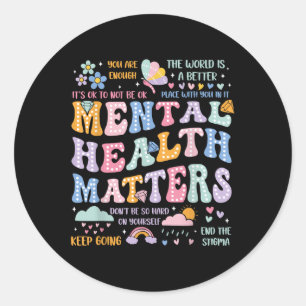 Mental Health Groovy Floral Mental Health Awarenes Classic Round Sticker